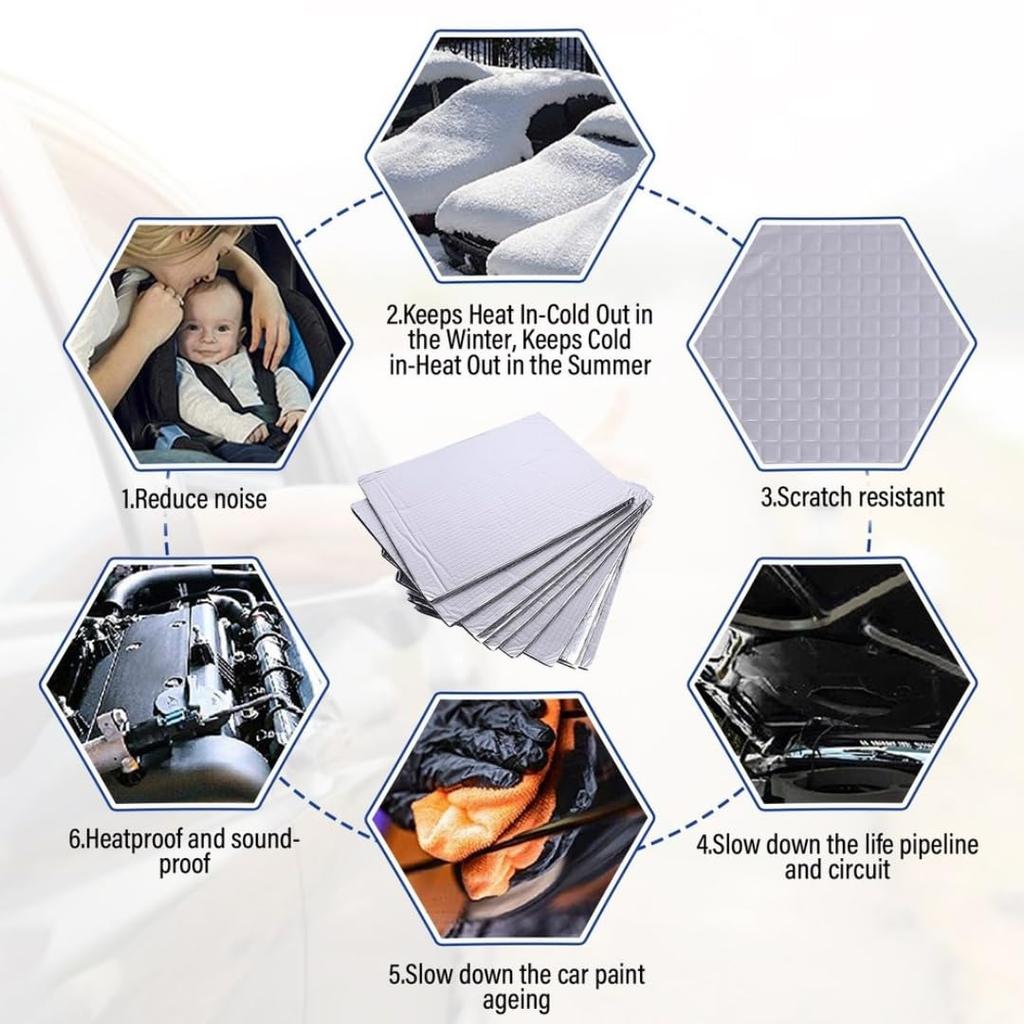 mats for sheet 25cm x for car hoods and sound silver 5mm Heat-insulating cars, heat-shielding set, 18cm, 5mm/10mm thick, doors, sound-absorbing,