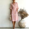 New European and American Women's Clothing Fashionable and Simple Shirt Collar Single-breasted Adjustable Long-sleeved Waist Dress