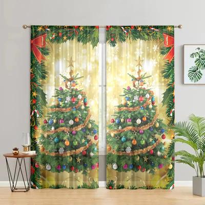 2 Stück, Weihnachtsbaum-Vorhänge - 30% Verdunkelung - geeignet für Wohnzimmer, Schlafzimmer, Küche, Heimdekoration