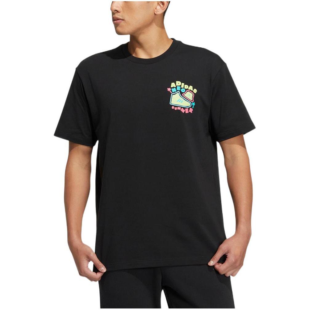 adidas Neo Cartoon Letter Print Lässiges Rundhals-T-Shirt Unisex Oberteile Schwarz HS8852