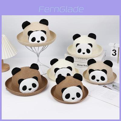 Panda Cartoon Sonnenhut für Kinder und Erwachsene mit breiter Krempe, atmungsaktive Stroh-Sommer-Outdoor-Kleidung