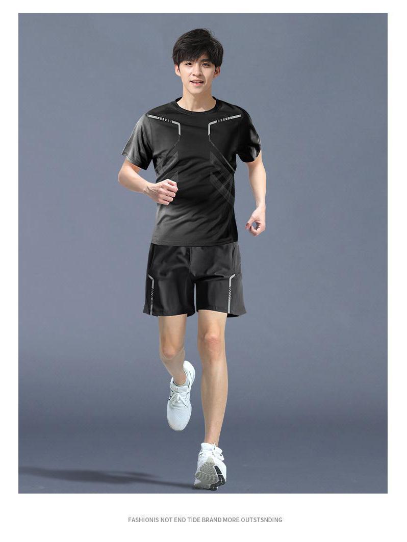 

Мужской комплект спортивной одежды для бега с коротким рукавом и быстрой сушкой на 2024 год - Высокоэластичный фитнес-повседневный стиль M