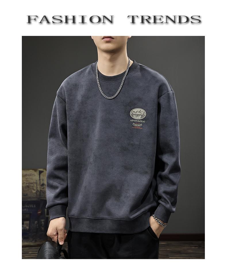 Men's Oversized Retro Mountain Print Hoodie - Autumn/Winter Round Neck Long Sleeve T-shirt