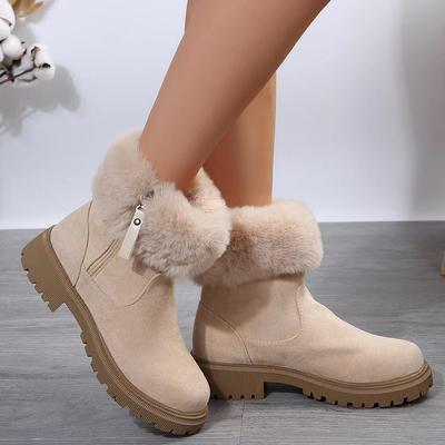 Herbst Winter Kurze Röhre Wildleder Schnee Martin Stiefel Für Frauen Grenzüberschreitende Große Größe Reißverschluss Fell Plüsch Dicke Baumwolle Stiefel Schuhe 36-42