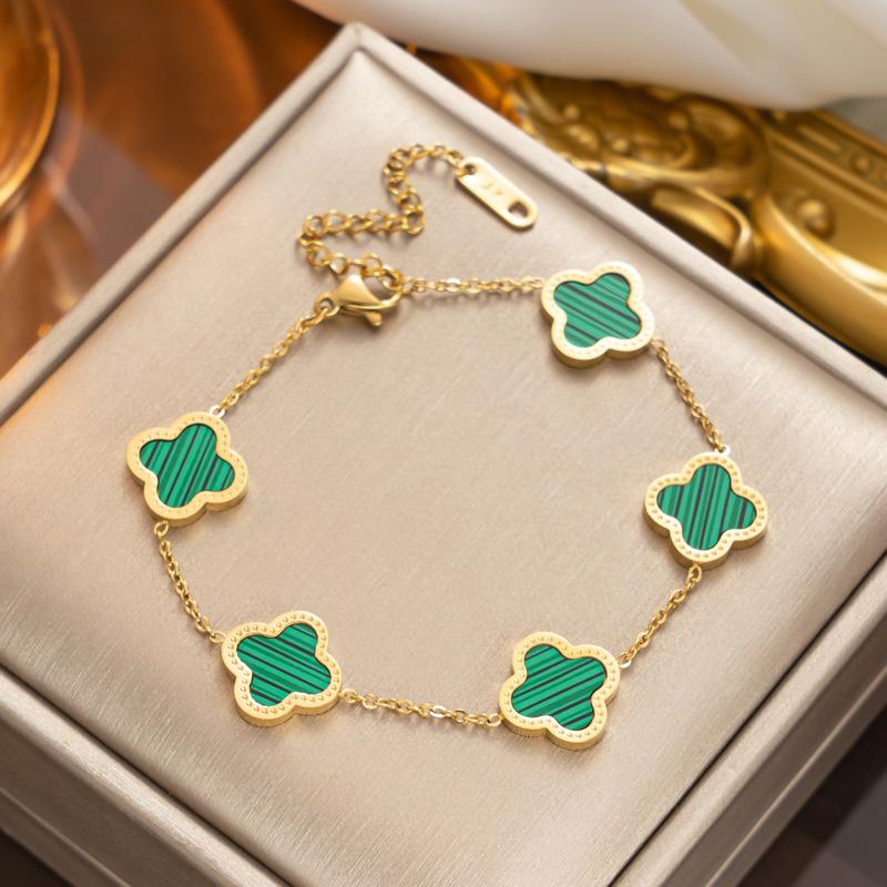 18K Titanium Steel Four-Leaf Clover Bracelet Fashion Charm Hand Jewelry Five-Leaf Bracelet