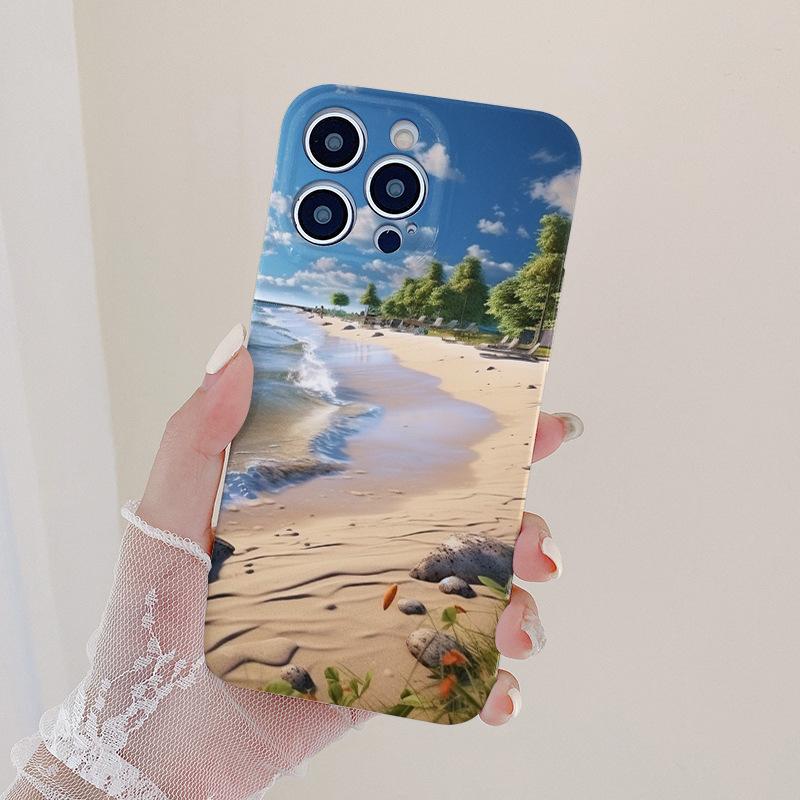 Summer Blue Sky Beach Full Pack Film Phone Case Hard Case for IPhone15pro for Apple Phone Case Ins Style