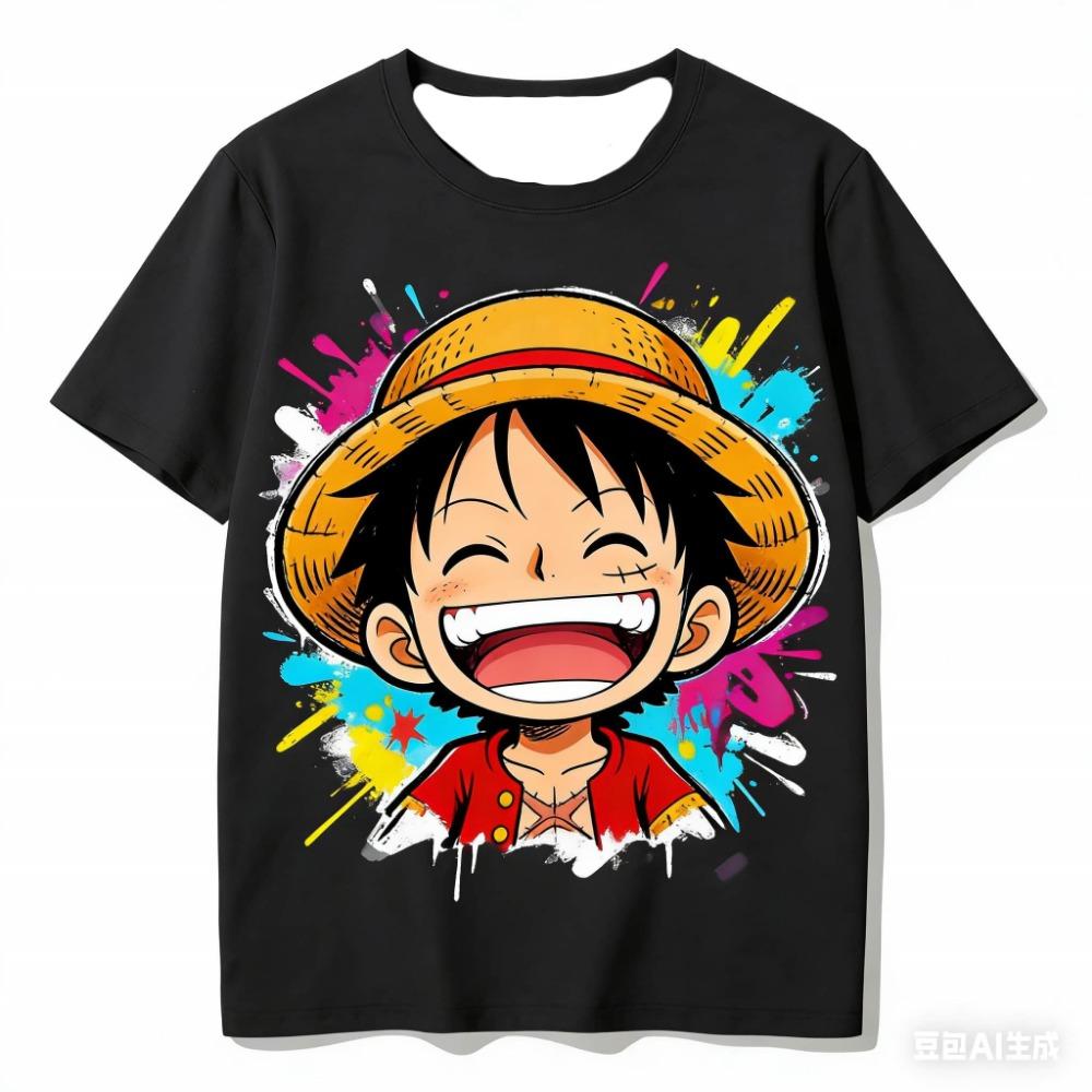 One Piece Monkey D. Luffy & Tony Tony Chopper Süßer Chibi Print T-Shirt Schnelltrocknend Kinder Fan Geschenk Outdoor Sport Streetwear