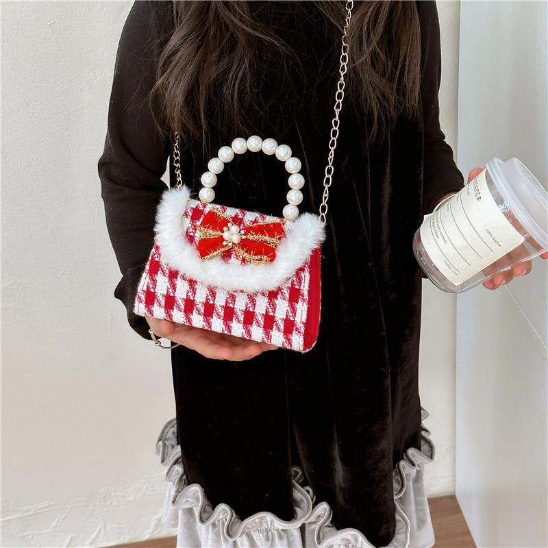 Adorable Red Pearl Handheld Princess Purse For Little Girls With Charming Cartoon Design
