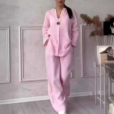 Spring and Autumn Women's Long Sleeve Shirt Fashion Solid Colour Casual Pant Suit