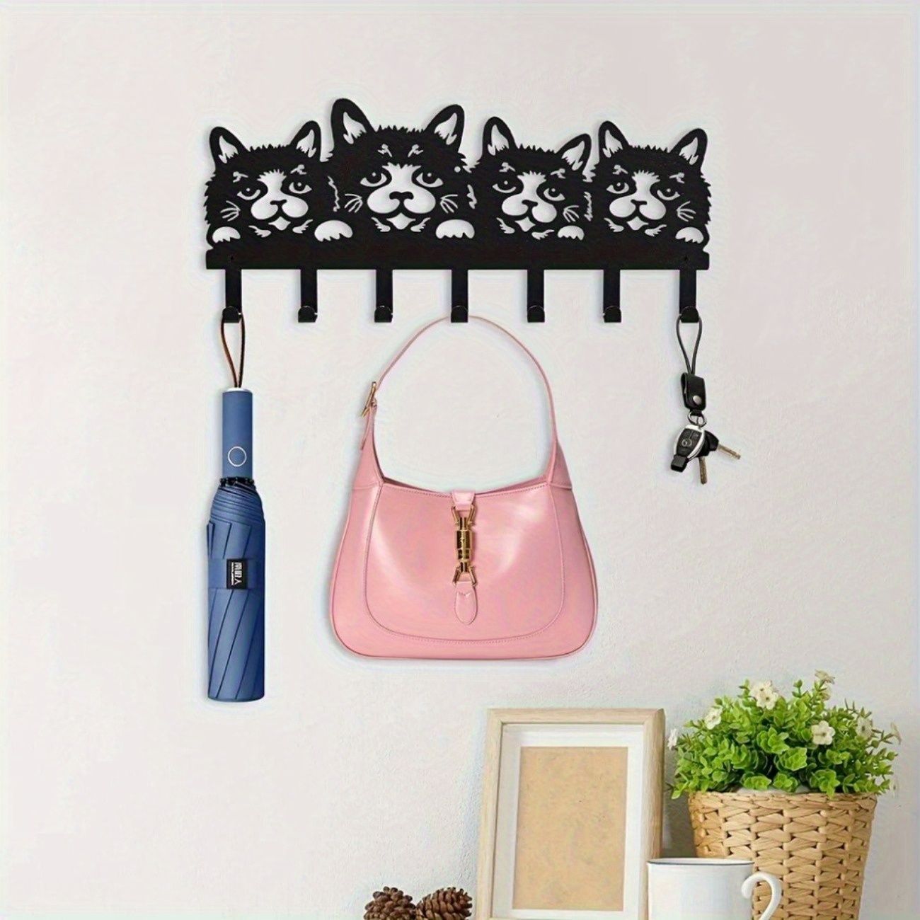 Wrought Iron Wall Hooks Cat Key Holder Coat Rack Animal Theme 14x30