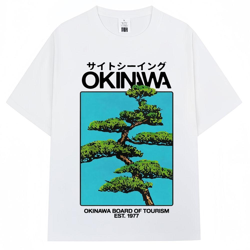 Japanischer Stil Okinawa Harajuku T-Shirt Unisex Damen Vintage Mode Kurzarm Lässig Oversized 100% Baumwolle T-Shirt Streetwear