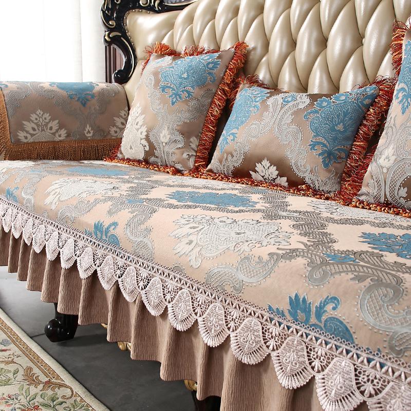 

Чехол для дивана из жаккардовой ткани шенилл, европейский роскошный цветочный вышитый узор, нескользящее полотенце для дивана, декор для гостиной 50x60