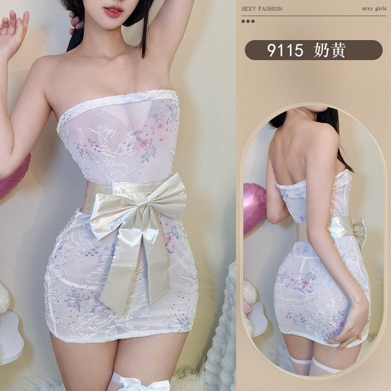 Sexy underwear embroidery printing perspective kimono sexy tube top hip-wrapped uniform slim and thin