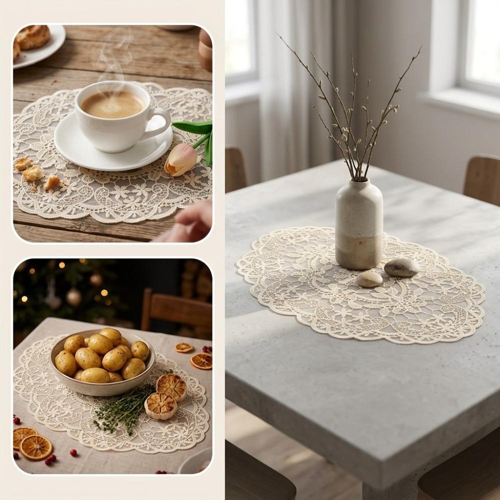 Flower Embroidery Lace Table Mat Embroidered Vase Table Lamp Pad Lace Table Cloth Beside Table