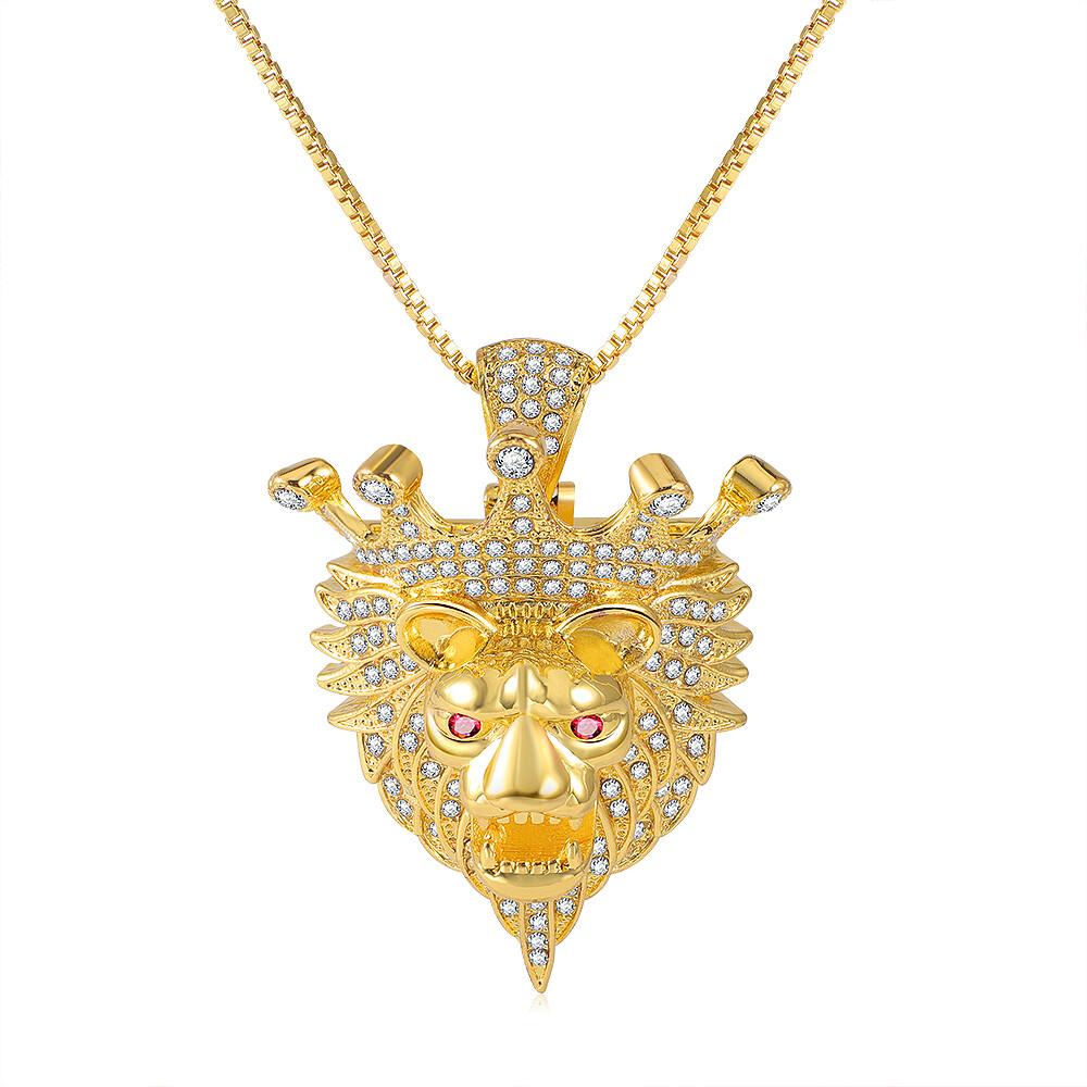 

Мужская позолоченная 14-каратным золотом подвеска в виде головы льва с короной, ожерелье, хип-хоп украшение, мужской подарок