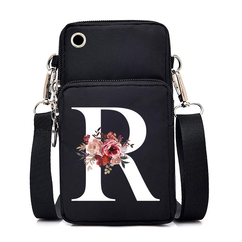 New Letter-printed Black Oblique Span Bag, Mobile Phone Bag, Light To Carry, Vertical Length and Width Change Bag