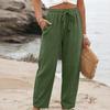 Women's Summer Wide Leg Pants, Elastic Waist Color Loose Fit Cotton Linen Trousers, Casual Long Pants