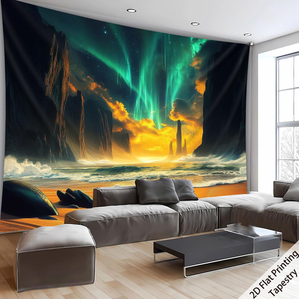 Wave Canyon Aurora Digital printing polyester wall tapestry suitable for use in living rooms bedrooms offices bars and party