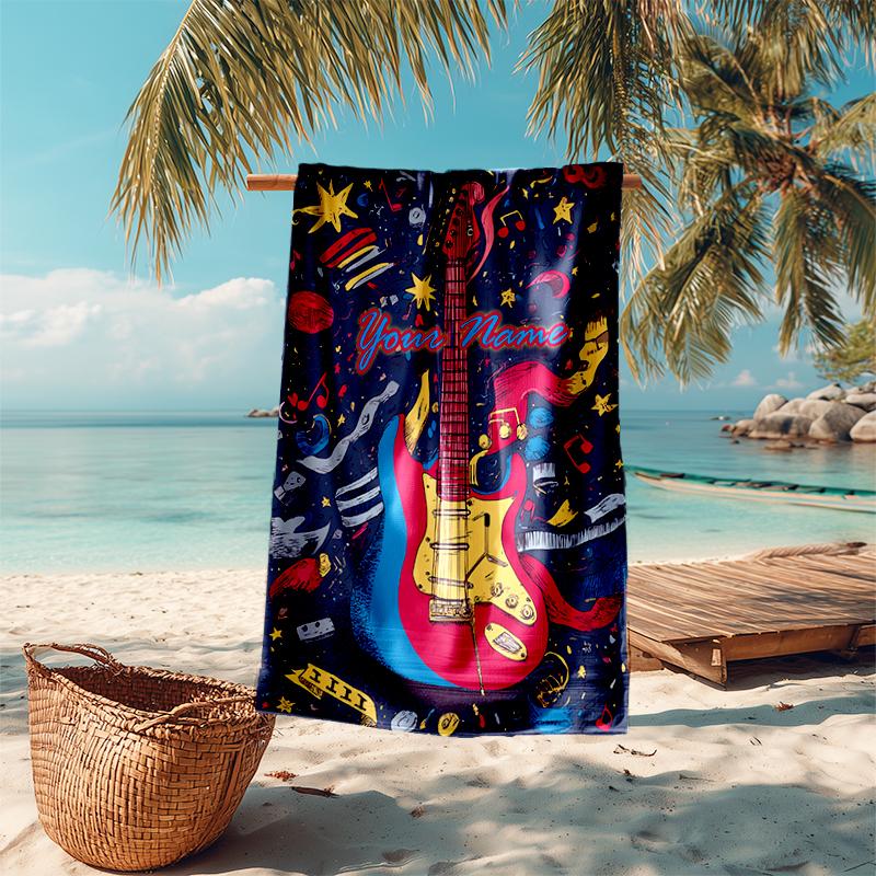 1PC Custom Name Music Guitar Festival Beach Towel Highly Absorbent And Sand-Resistant Towel for Swimming, Pool, Yoga, And Travel Lightweight
