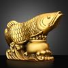 Solid Brass Ornament Treasure Bowl Golden Dragon Wealth Fish Home Living Room Study Office Desktop Decoration Bra