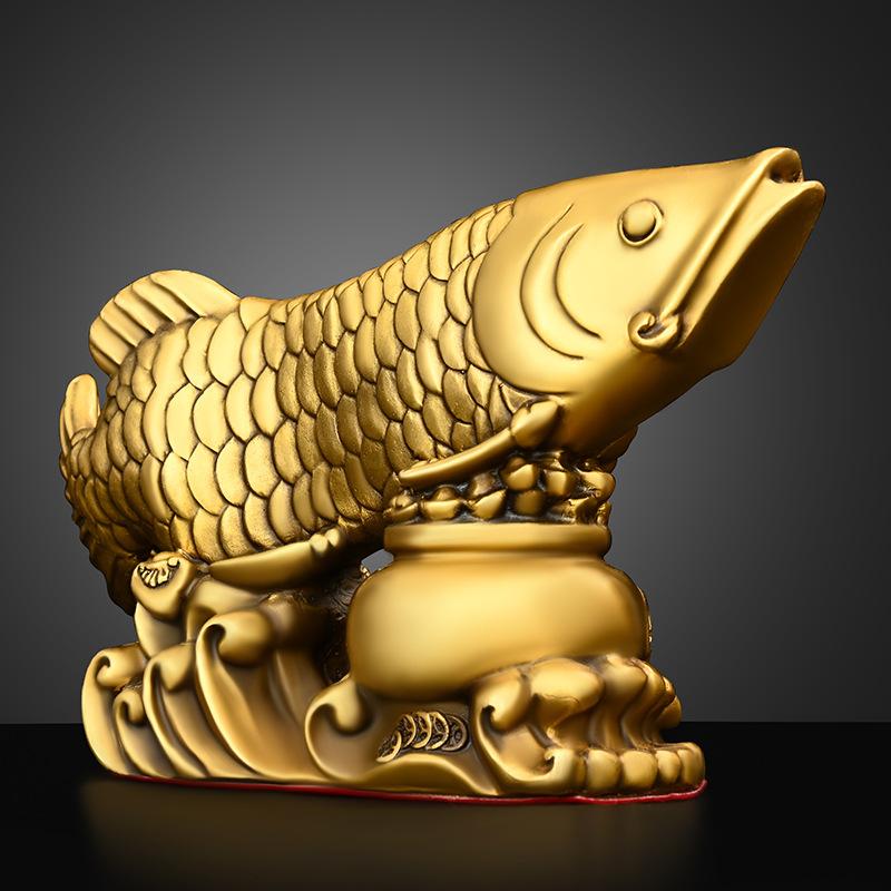 Solid Brass Ornament Treasure Bowl Golden Dragon Wealth Fish Home Living Room Study Office Desktop Decoration Bra
