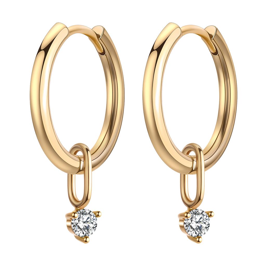 Kinitial Zarte Goldfarbene Zirkonstein-Anhänger Messing-Creolen für Damen Mädchen Lässiger Täglicher Klassischer Sommer-Schmuck