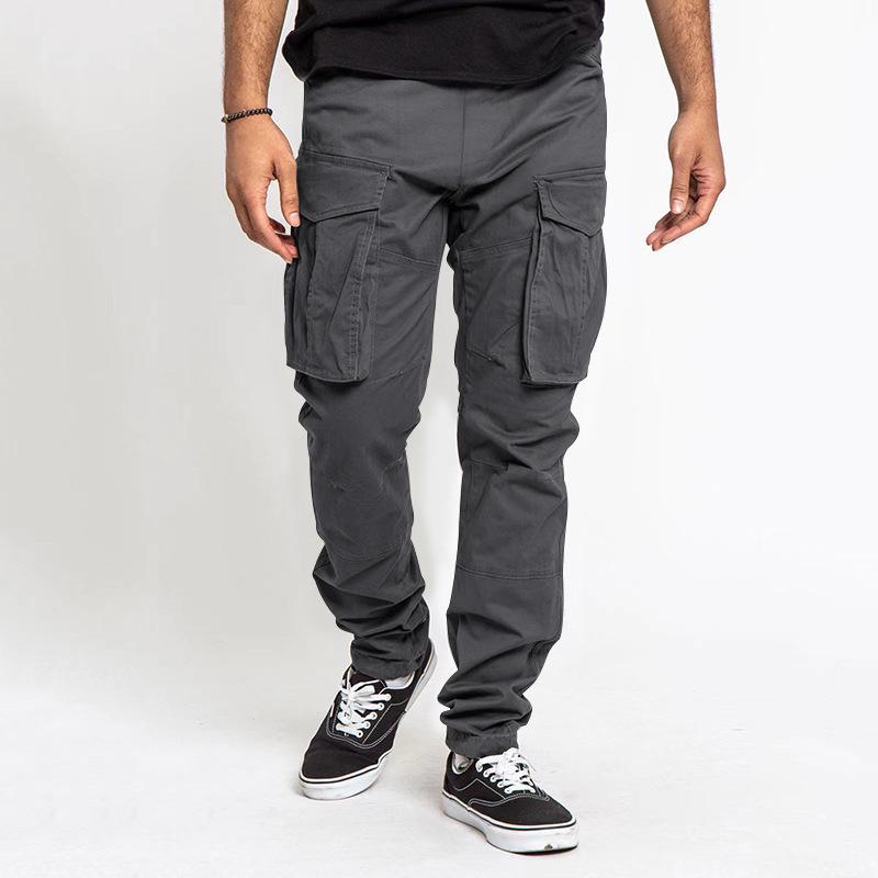

2023 Men s Loose Workwear Trousers with Drawstring and Multi-Pocket Design XXL темно-серого