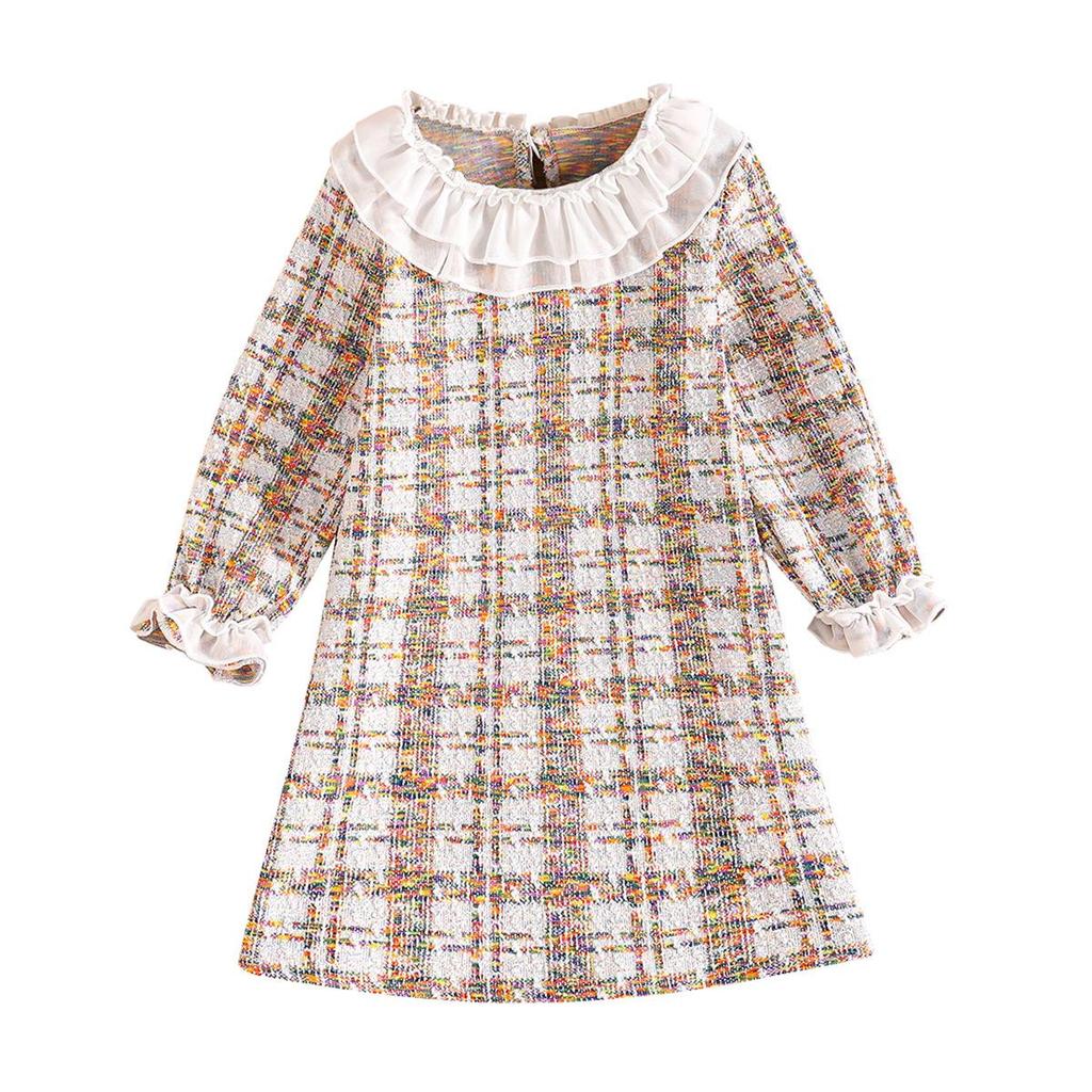Dívčí kostkované šaty v korejském stylu - Podzim/Zima Tkanina s jemnou vůní