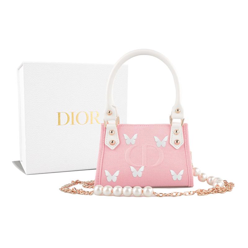 Dior DIY-Stil Kosmetiktasche RISK Zhuang Sheng Xiaomeng Handtasche Umhängetasche Leinwand Schmetterling Rosa und Weiß
