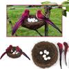 Realistic Artificial Woven Bird Nest Basket With Foam Chick Figure And Eggs Indoor Outdoor Easter Celebration Decoration