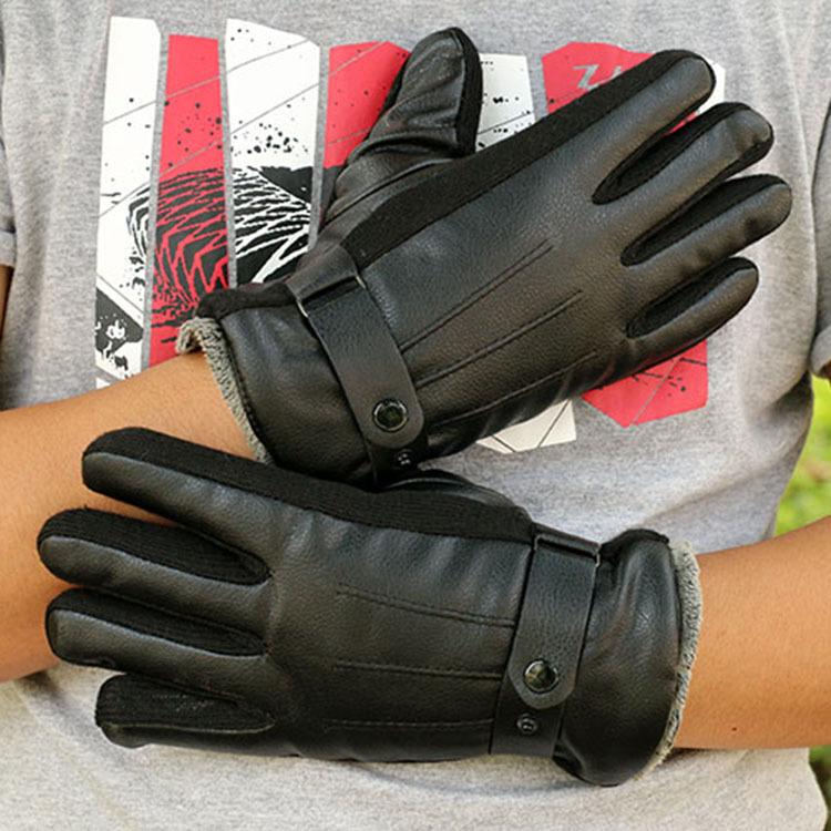 Warm Gloves In Autumn and Winter Men and Women Outdoor Riding Cold and Windproof Winter Plus Velvet Thickened PU Leather Touch Screen Gloves