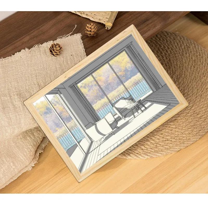 LED Night Light Decorative Light Painting USB Plug Dimming Wall Artwork Table Lamp Gift Indoor Sunlight Window Wooden Photo Lamp