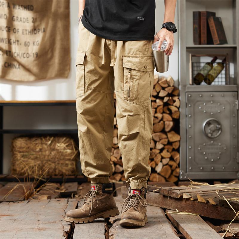 

Модные брендовые функциональные рабочие брюки для мужчин, весенний новый стиль, модные брюки с завязками на щиколотках, повседневные брюки 4XL дубильная кора