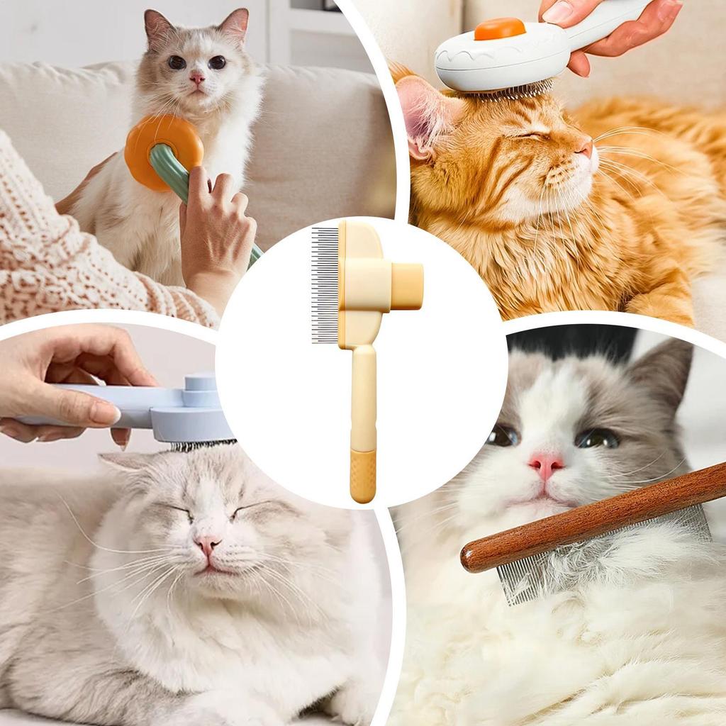 1Pc Pet Hair Removal Comb & Flea Comb with Release Button for Cats & Dogs Grooming Brush for Short/Long Hair