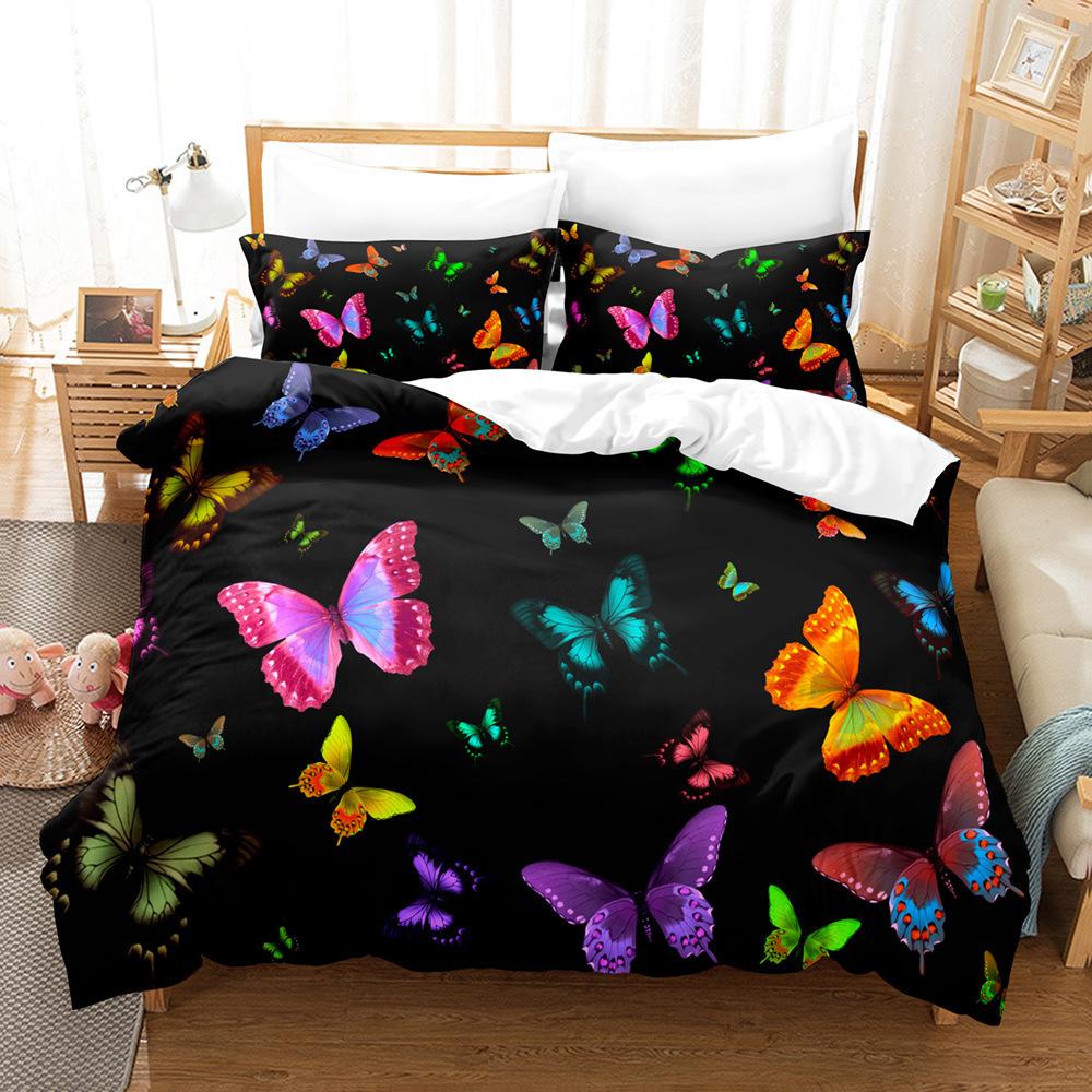 3D Butterfly, Digital Printing Student Dormitory Three-Piece Set, Bedding Sheets And Quilt Covers