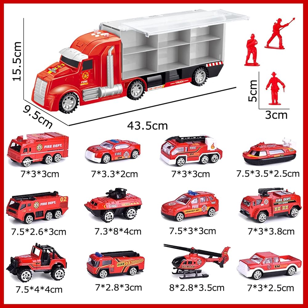 Carecoly Fire Truck Vehicle Set with Storage Truck, Alloy Mini Cars, Fire Map, Toy for Boys and Girls, Ages 6 and Up