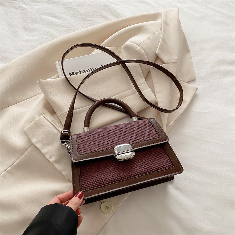 

2025 summer new product fashion retro simple style casual splicing texture crossbody portable small square women s bag