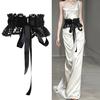 Women Girdle Embroidery Lace Flower Lace-up Wide Brim Waist Belt Adjustable Length Dresses Shirts Tops