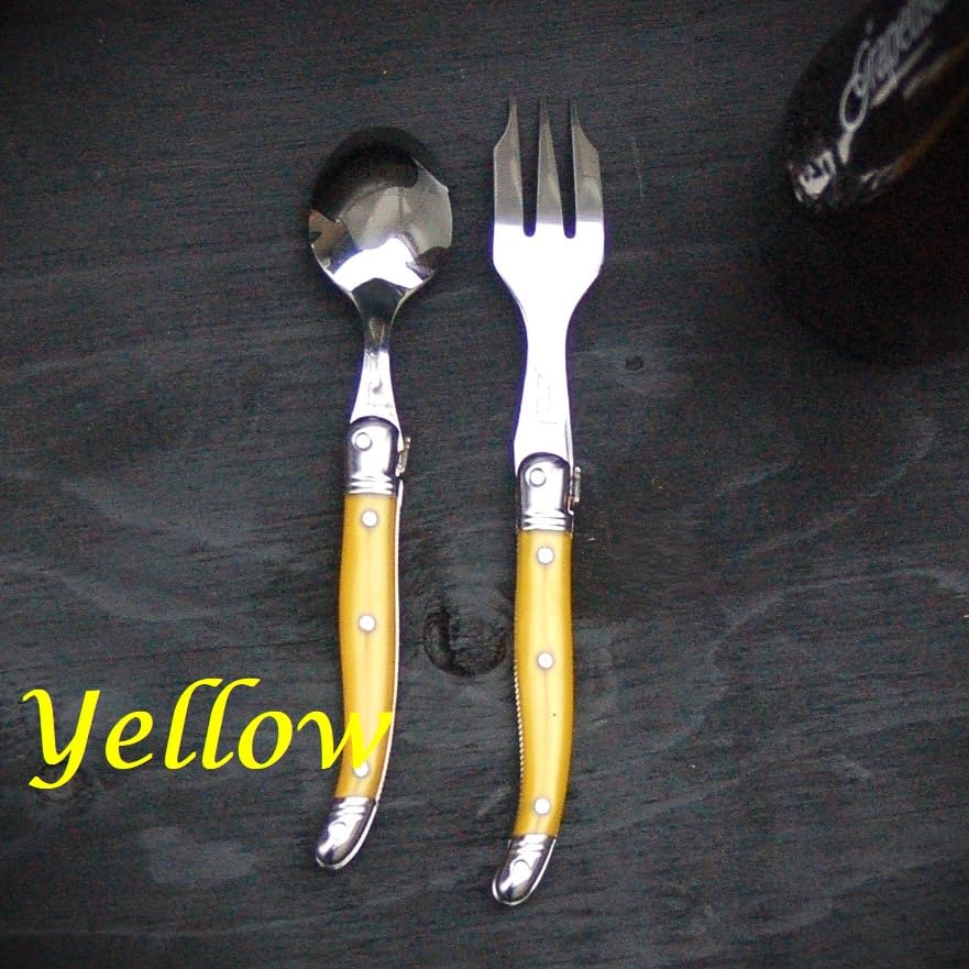 Set linguriță și furculiță pentru tort Laguiole cu mâner ABS Fabricat în Franța NERON Galben [Import Oficial]