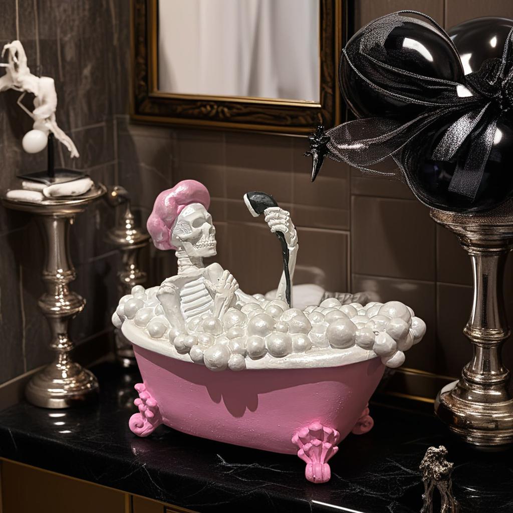 Artistic Resins Female Skeleton in Bathtub Statue Gothic Home Decors Bathing Skull Sculpture Figurine Desktop Ornament
