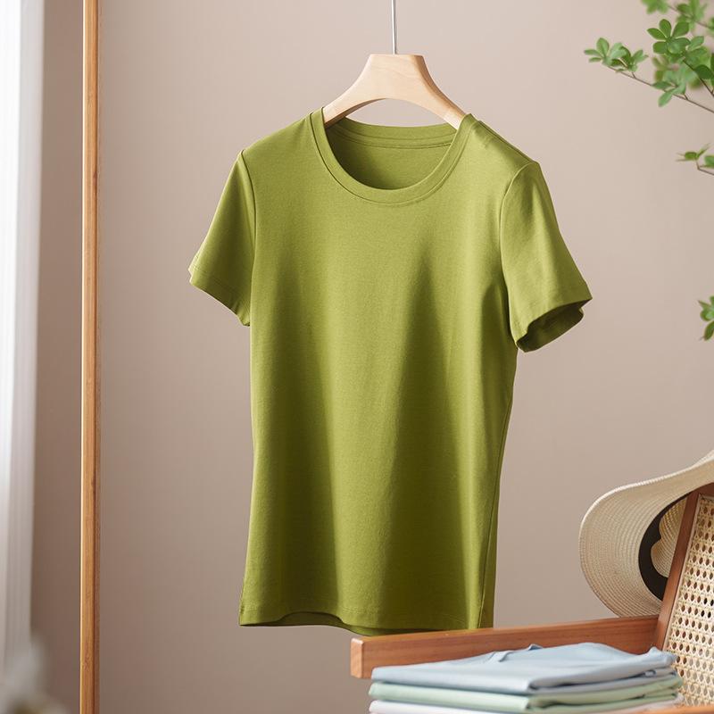 Rundhals Kurzarm Damen Sommer Neueste Trendige Vielseitiges und Bequemes T-Shirt Langgewaschenes Baumwoll Oberteil Ohne Verformung