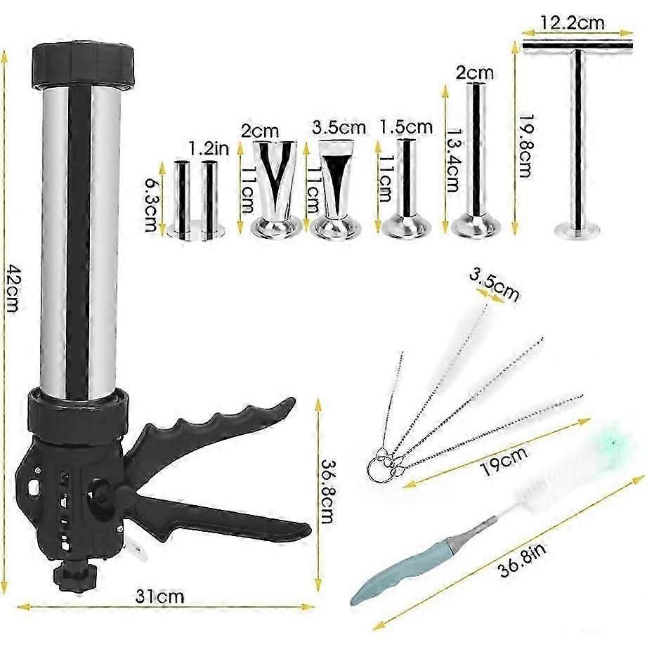 Jerky Gun Kit Stainless Steel 1LB Sausage Stuffer for Ground Meat with 5 Nozzles Dual Function