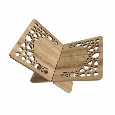 Desk Organizer Flower Pattern Wooden Quran Holder Hollow Out Detachable Holy Book Shelf Elegant Style Book Stand Eid Al-Fitr