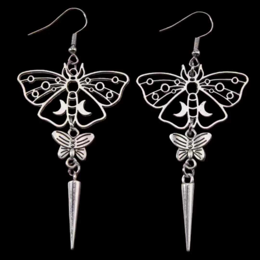 Gothic Punk Zinc Alloy Butterfly & Cone Earrings for Women серебряный
