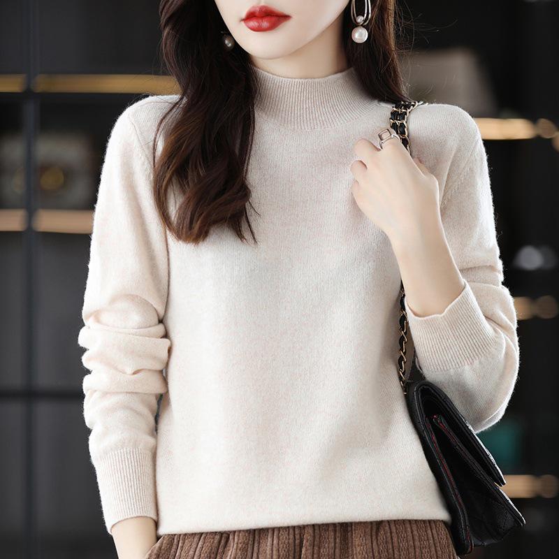 Women's High-Neck Pure Wool Sweater – 2023 Autumn/Winter Knit Base Layer
