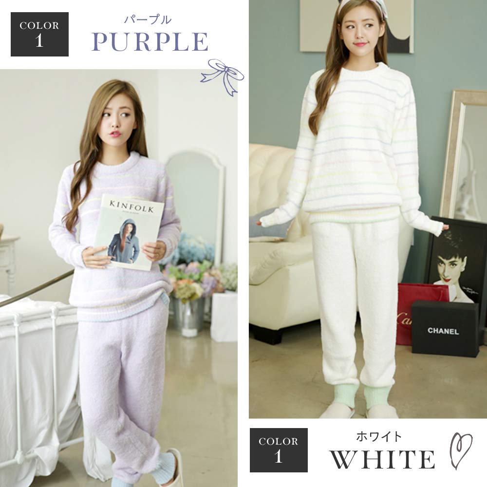 Luanna Jena Fluffy Pajama Set and Long QW631 Women's (Top Bottoms, Pants) (White)