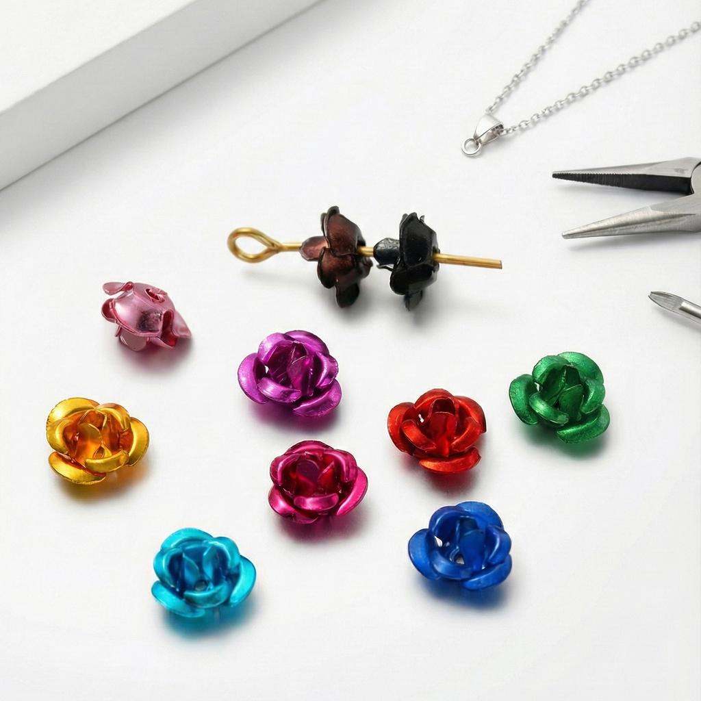 30/50pcs 7/9/11 mm Aluminum Flower Spacer Beads Colorful Loose Bead for Bracelet Earrings Jewelry Making Accessories