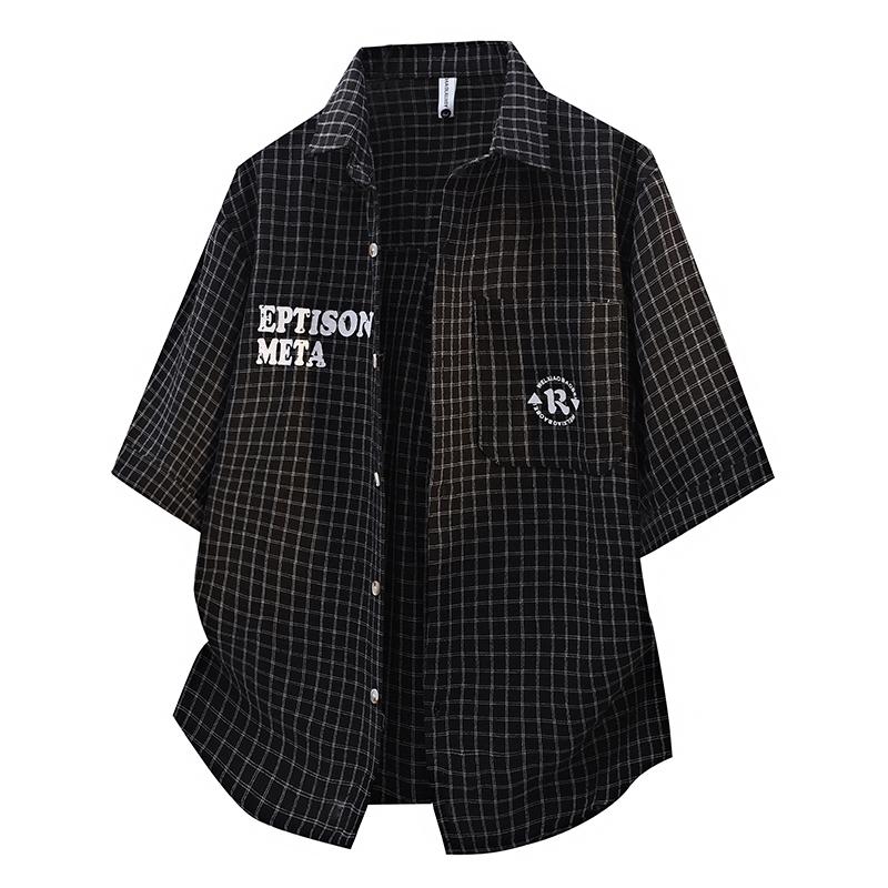 

Summer Letter Shirt Short Sleeved Men s Short Sleeved Shirt Jacket 2XL чёрный