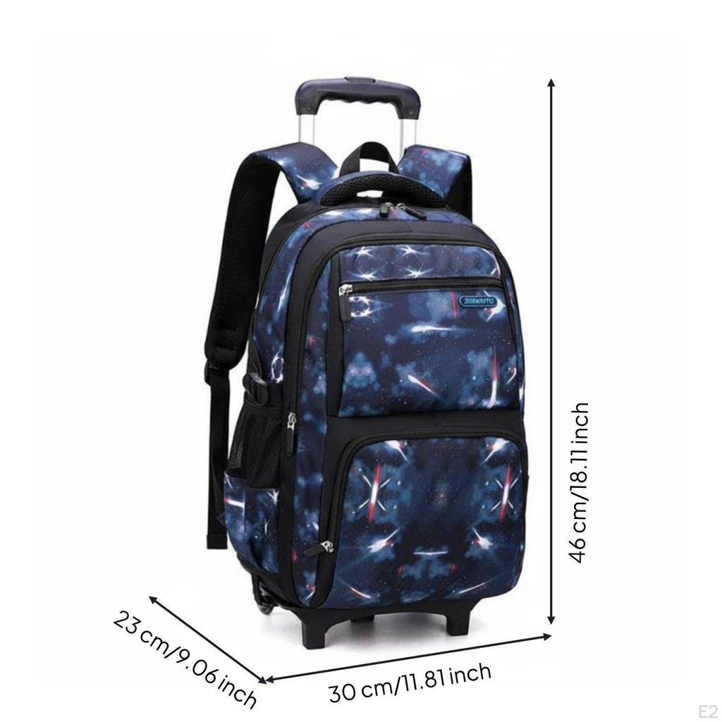 Large Capacity Rolling School Backpack Lightweight Kids Trolley for Students, Travel Black