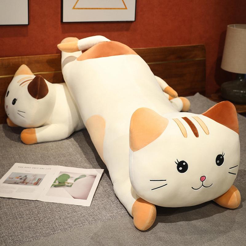 Japanese Cat Long Throw Pillow Cute Lying Down Cat Plush Doll Bed Sleeping Long Throw Pillow Girl Sleeping Pillow